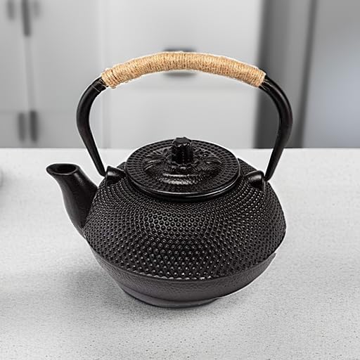 Suyika 30 oz Cast Iron Japanese Tetsubin Teapot with Stainless Steel Infuser, Enamel Interior, Stovetop Safe