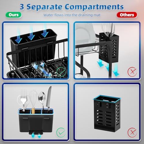 GAOKASE Black Stainless Steel Dish Drying Rack for Kitchen Counter