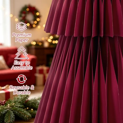 PAPER JAZZ Red Middle Large 2-Pack Honeycomb Christmas Trees – 37" & 27" Floor Decor (Variation: Red Middle)