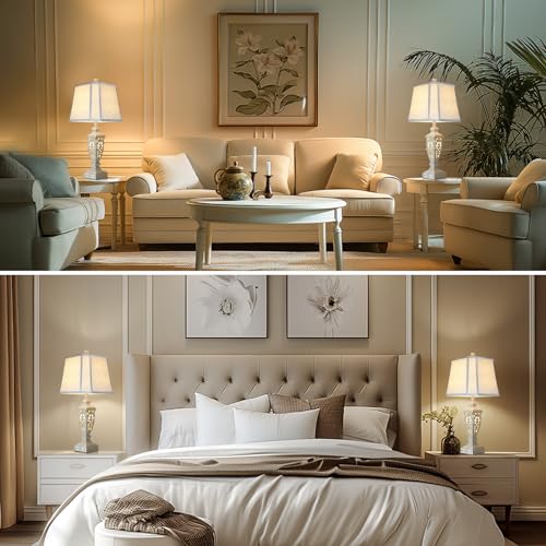 Cream White Resin Table Lamp with Night Light & USB Charging Ports - 28.5 Inch