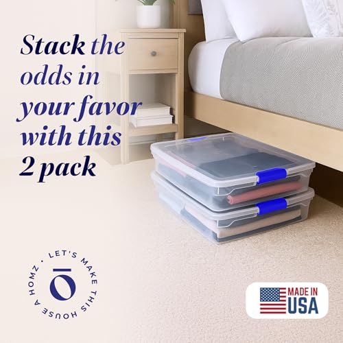 Blue 56 Quart Plastic Under Bed Storage Bin with Secure Latch - HOMZ