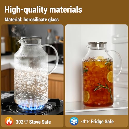 128oz Glass Pitcher with Lid and Spout - Borosilicate Coffee & Juice Jug - Clear