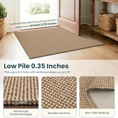 Washable Area Rug 5x7 ft Non-Slip Braided Cotton Floor Carpet for Living Room - Orange Beige/Tan/Brown, Rectangular