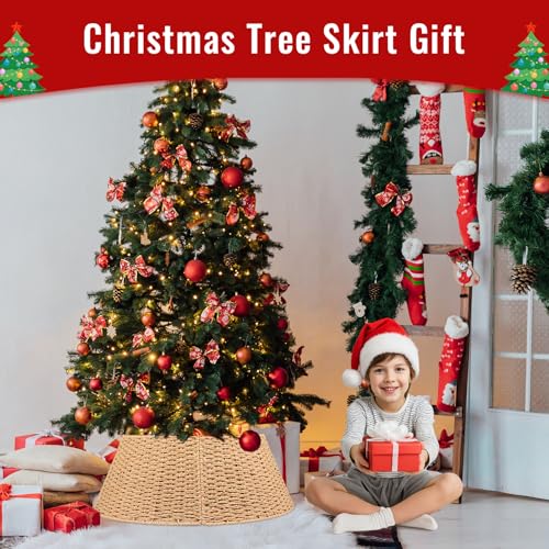 Bribay Natural Wicker Woven Christmas Tree Collar 28 Inch - 4 Pack