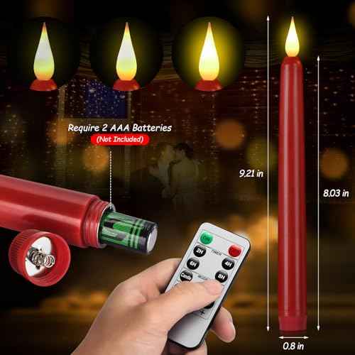Flameless Taper Candle with Remote Control, 3pack Plastic LED Candles, Flickering Candles Battery Operated,9.2''Classic Tall Candle for Wedding, Party,Christmas,Home Decor £¨Red