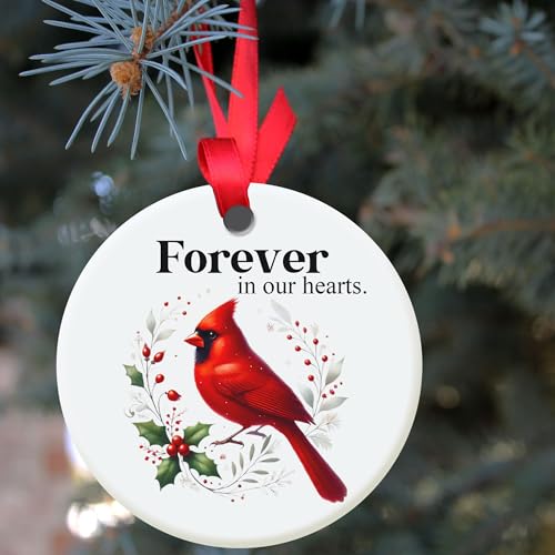 JazSwirl Cardinal Christmas Ornament - 3 Inch Red Ceramic Memorial Tree Decor