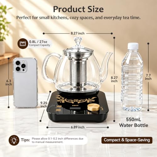 Black Electric Tea Maker with Infuser, Precise Temperature Control, 0.8L