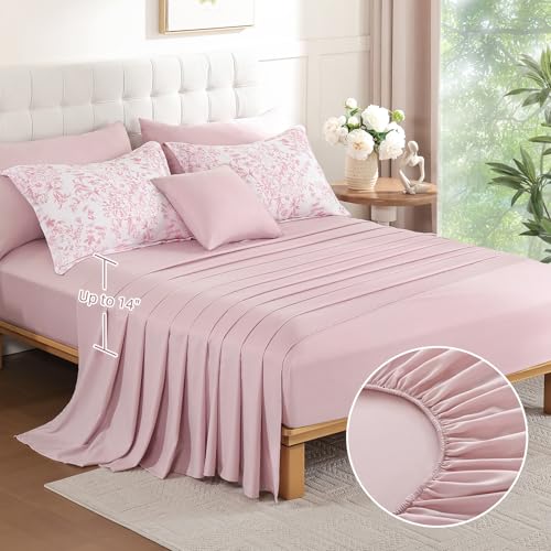 Pink Floral Queen Size Comforter Set - 8 Pieces Bed in a Bag, Microfiber Bedding