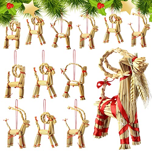 7 Pcs Scandinavian Straw Goat Christmas Ornaments Set - Nordic Holiday Decorations