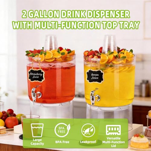 MiraFure 2 Pack 2-Gallon Drink Dispensers with Stand & Leak-Proof Spigots