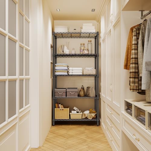 5 Tier Metal Storage Shelves - Heavy Duty Wire Rack for Garage Kitchen Closet Black 15.7"D x 33.5"W x 68.5"H