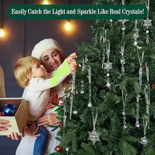 Christmas Tree Decorations 18Pcs, Acrylic Crystal Ornaments for Christmas Tree- Hanging Christmas Snowflake Decorations for Xmas Decor, Weddings, Frozen Birthday Parties