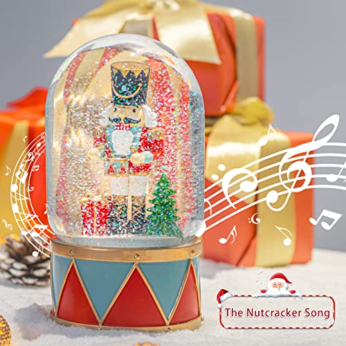 MUMTOP Nutcracker Snow Globe with Music & Lights, Swirling Glitter Christmas Decor
