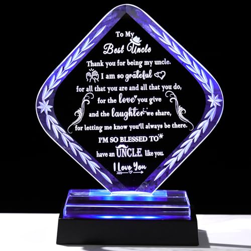 Personalized Uncle Crystal Plaque Gift from Niece & Nephew - Heartfelt Decorative Award with LED Light Base