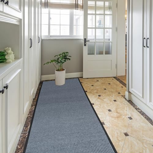 MYOYAY 3ft x 10ft Non-Slip Indoor Outdoor Carpet Runner - Gray, Absorbent Floor Mat for Hallways, Kitchens, Decks