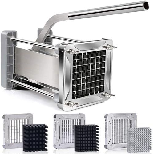 French Fry Cutter with 1/4, 3/8 & 1/2 Inch Blades - Heavy Duty Potato Slicer