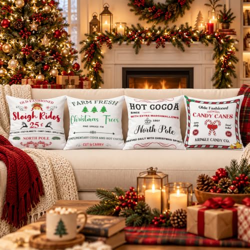 CSHVJ Farmhouse Christmas Pillow Covers 18x18 (Set of 4) – Variation Christmas Decor 02