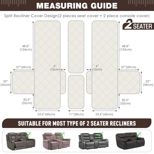Loveseat Recliner Cover with Center Console - 2 Seater Waterproof Pet Sofa Protector - Chocolate