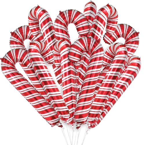 Deermon 12 Pack Large Red Candy Cane Foil Balloons - Xmas Party Decor (Variation: Red)