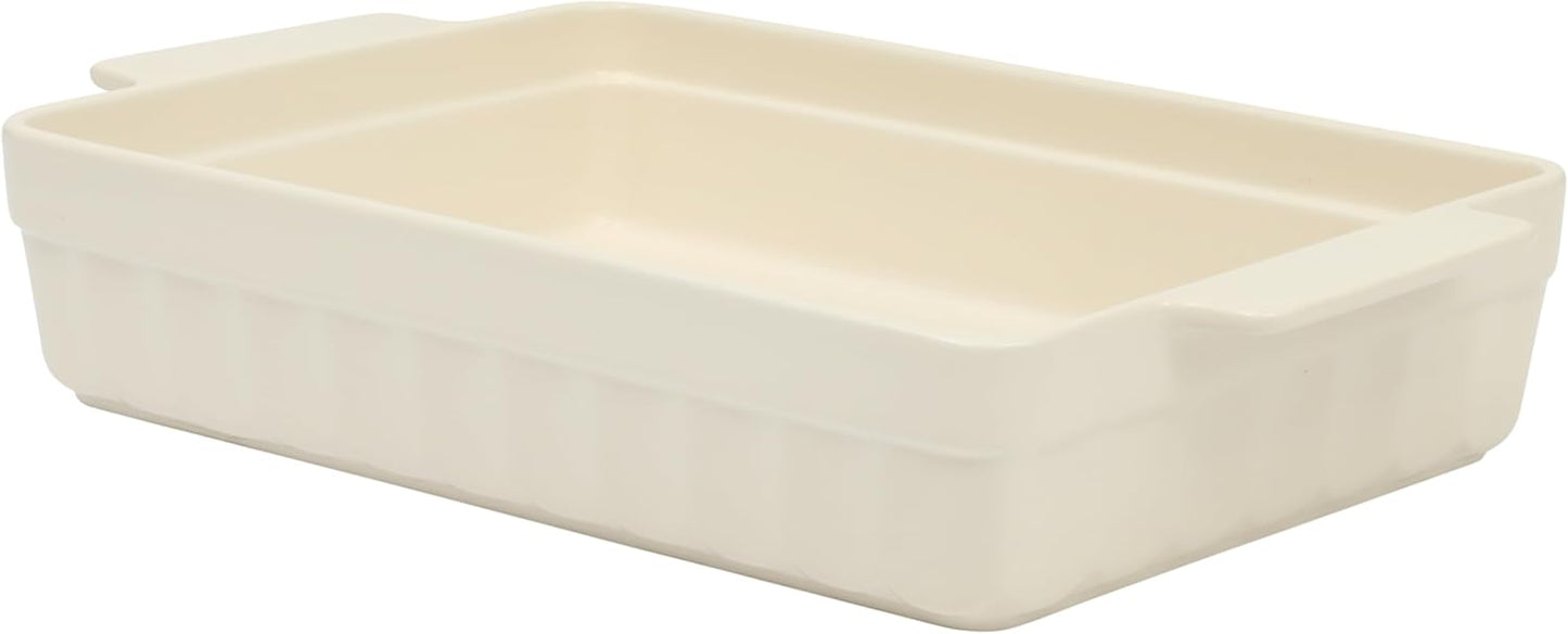 Martha Stewart Ceramic Bakeware - 13x9 Inch Rectangular Baking Dish with Handles | Cream Glazed Stoneware for Casseroles, Lasagna & Desserts
