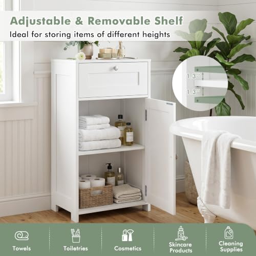 GIANTEX Bathroom Floor Cabinet with Door and Drawer - White, 13.5 x 17 x 30.5 Inches