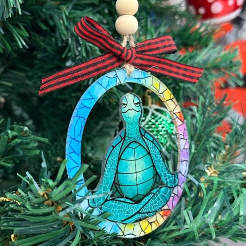 Yoga Turtle Meditating Christmas Ornament - Zen Acrylic Holiday Decor for Yoga Lovers & Gifts
