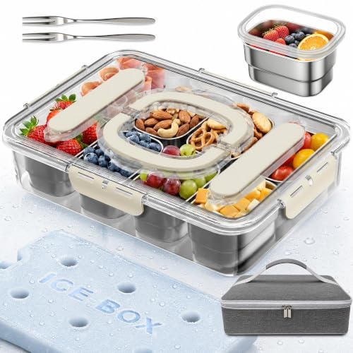 Stainless Steel Snack Box with Ice Pack and Removable Cups - Insulated Travel Food Container