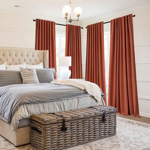 MIULEE Blackout Linen Curtains 2 Panels Terracotta 52W x 84L Inch Fall