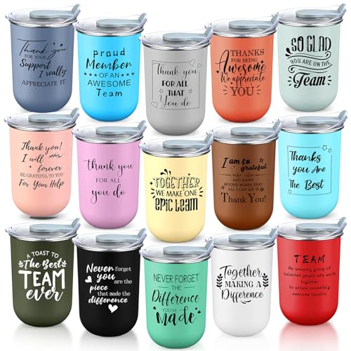 Maxdot 15 Pcs Thank You Gift Mugs with Splash Proof Lids - Colorful 13oz Employee Appreciation Set (Proud Team / Vivid / 15)