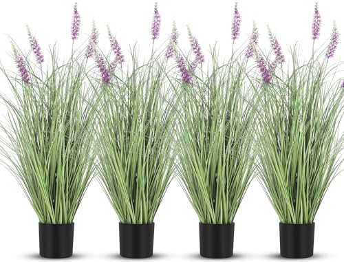Jexine 4-Pack 3ft Artificial Lavender Plants - Purple Faux Outdoor Potted Flowers