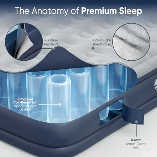 Sekey Twin Air Mattress with Built-in Pump - Grey, 16-Inch Raised Bed