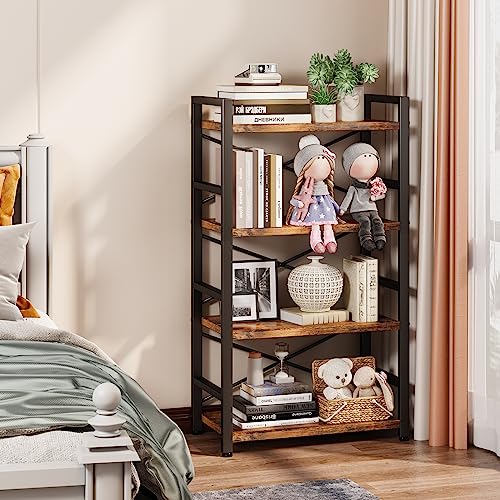 Homeiju 4-Tier Rustic Metal Bookshelf - Small Storage Organizer for Living Room & Bedroom