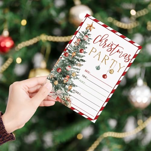 Whaline Red Stripe Christmas Invitations 5x7 with Envelopes, 25 Sets
