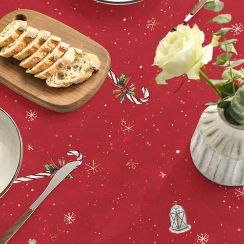 Horaldaily Christmas Round Tablecloth 90 Inch Snowman House Red, Winter Holiday Decor