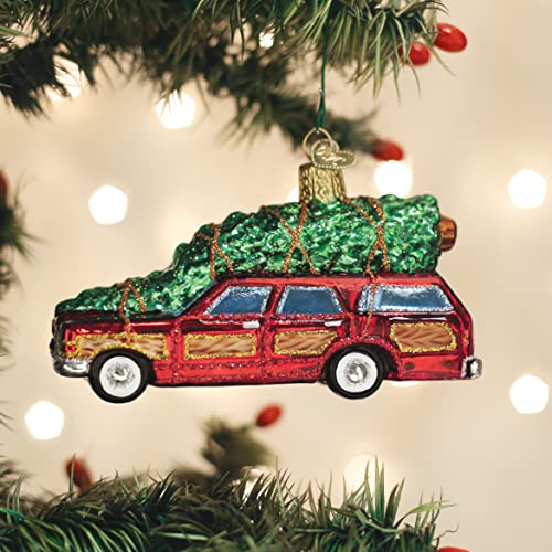 Old World Christmas Station Wagon Glass Ornament with Tree – Handcrafted Holiday Keepsake
