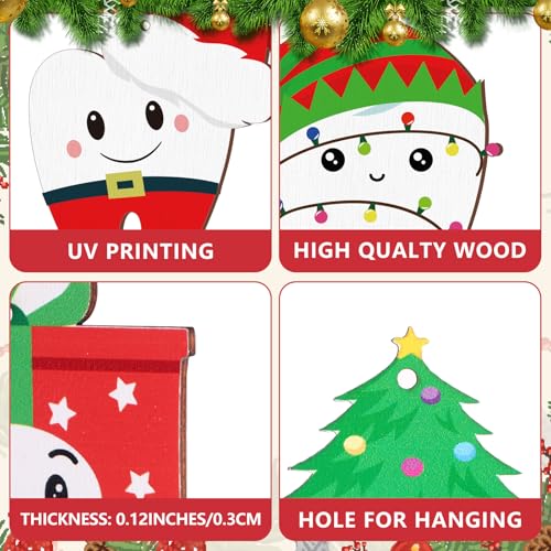 48Pcs Christmas Tooth Ornaments Set - Funny Wooden Dentist Holiday Decor