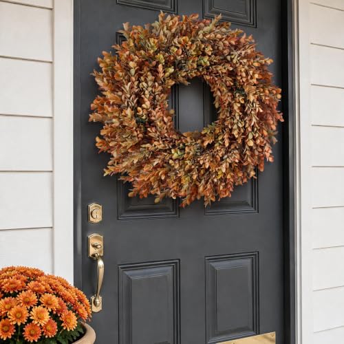 26 Inch Artificial Fall Azalea Leaves Wreath for Front Door Decor Orange Green