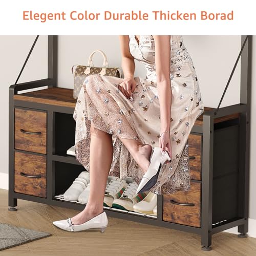 39-Inch Hall Tree with Storage Bench and Coat Rack - Rustic Brown