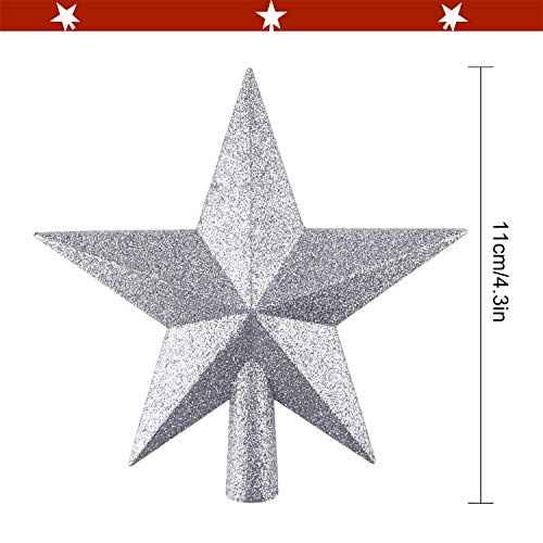 FEPITO Glitter Star Mini Christmas Tree Topper Shatter-Proof Small Christmas Tree Decoration Treetop for Holiday Ornament or Home D?cor (Silver, 4.3 inches)