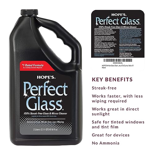 HOPE'S Perfect Glass Cleaner Spray Refill 67.6 Oz Pack of 2 - Streak-Free, Ammonia-Free Multi-Surface Glass & Mirror Cleaner