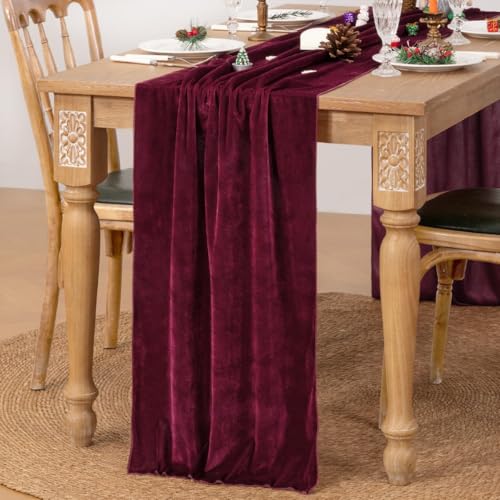 MLMC Burgundy Velvet Table Runner 10ft Wrinkle-Resistant Luxury Decor
