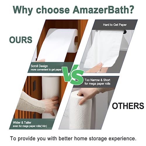 AmazerBath Bamboo Toilet Paper Holder with Storage - Brown, Small Bathroom Cabinet