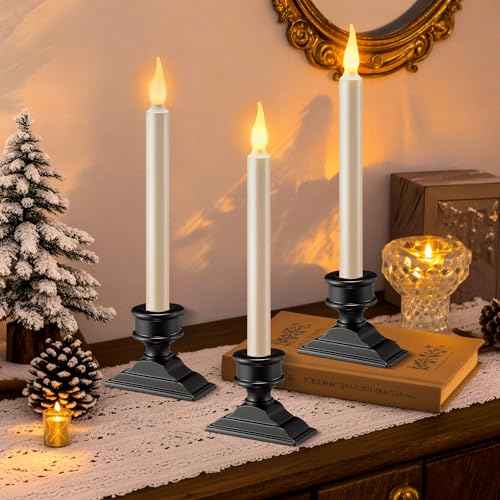 3 Pack Taper Candle Holders, Black Resin Candlestick Holders Only for LED Candles, Vintage Gothic Candle Stand for Table Centerpiece Home Window Wedding Party Halloween Christmas Decor
