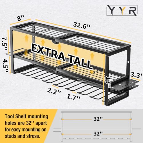 Heavy Duty Power Tool Organizer Wall Mount with 8 Slots - 32 Inch Drill Storage Rack & Charging Station