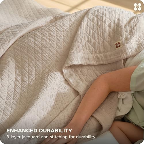 Bedsure Cotton Muslin Blanket Queen Linen Beige 8-Layer Breathable Comfort