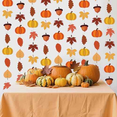 Thanksgiving Fall Maple Leaf Hanging Garland Decor Acorns & Maple Leaves Banner for Mantle Autumn Harvest Decorations Home Garden Wedding Wall Doorway Backdrop Supplies