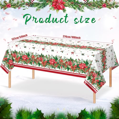 MASHAN 12-Pack Christmas Holly Poinsettia Tablecloths 54x108in Holiday Decor