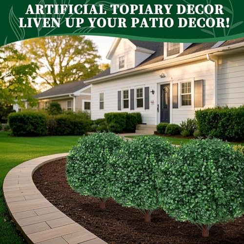 Artificial Boxwood Topiary Ball Trees - 4 Pack, Realistic Outdoor & Indoor Shrubs