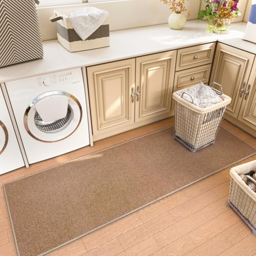 AREDO Brown 6' x 2' Non-Slip Runner Rug - Washable Low Pile Floor Carpet