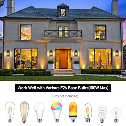BesLowe Black Outdoor Wall Light Fixtures 12.8 Inch Modern Weatherproof Lanterns (2-Pack)
